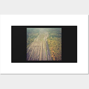 Autumn forest and railway depot aerial view Posters and Art